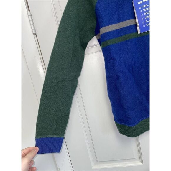Peak To Plateau NWT Yak Wool Striped Crewneck Blue & Green Anti-Itch Sweater - Picture 4 of 7
